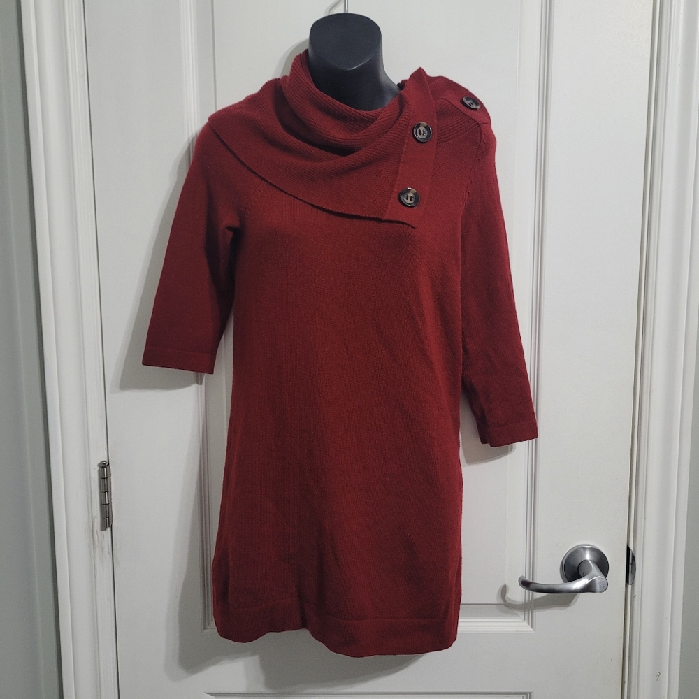 Smart Set Red Button-Accent Cowl Neck Sweater Dress